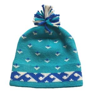 Lands’ End Made in USA Wool Knit Nordic Pom Ski Hat Unisex Adult Beanie